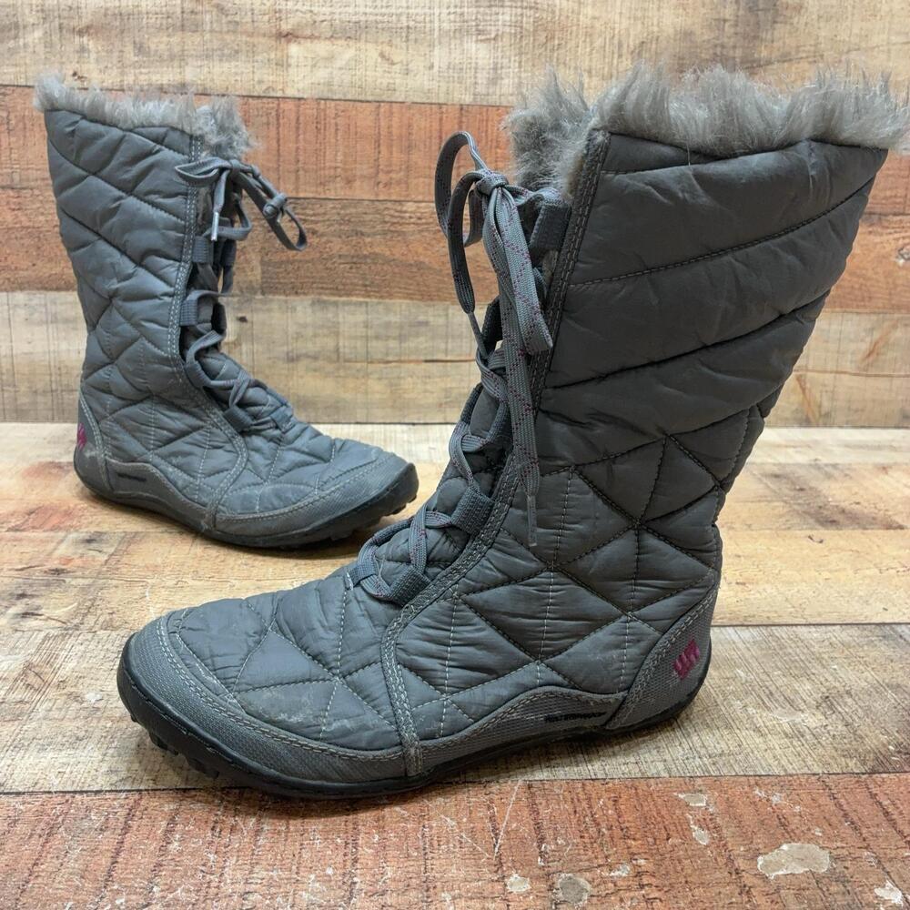 Columbia Snow Boots Womens Size 7.5 38.5 Gray Quilted Faux Fur Mid Calf Winter